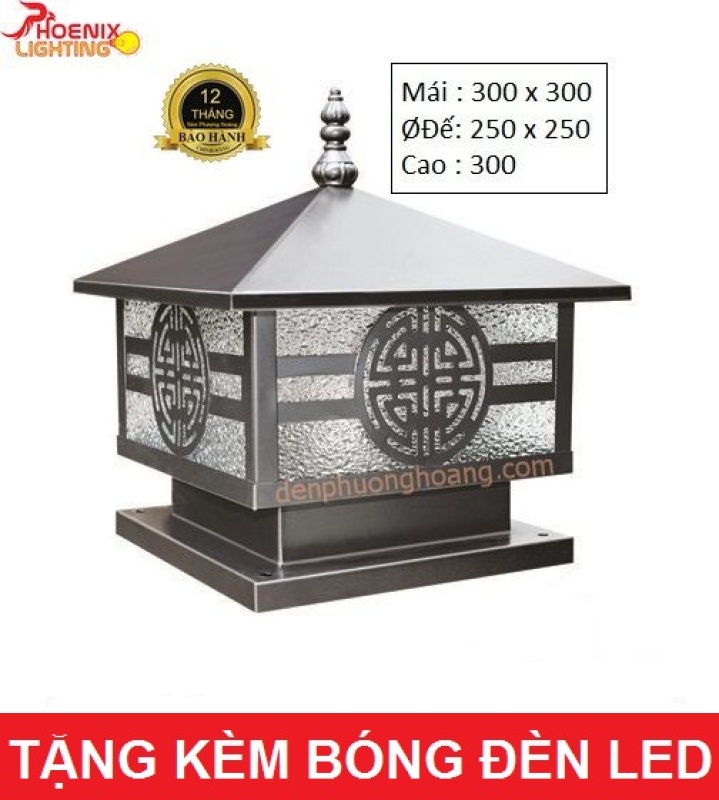 Đèn trụ cổng: Mẫu đèn trang trí ngoài trời D300 mái trơn PH02C. Đèn trang trí ngoài trời, trụ cổng, hàng rào...