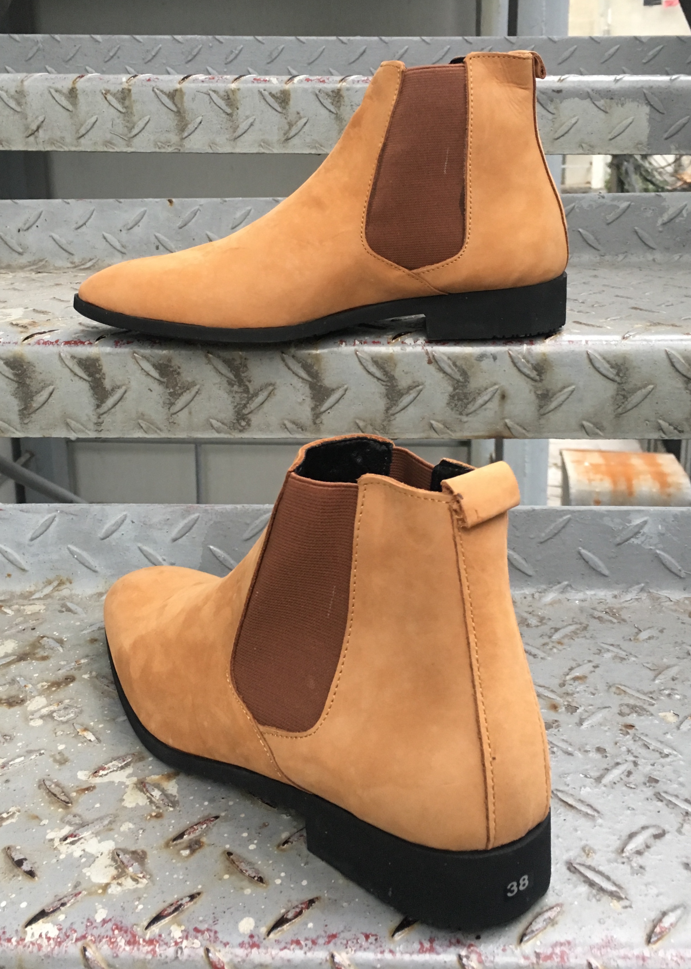 Shoes leather men Chelsea boots quality Suede yellow cow