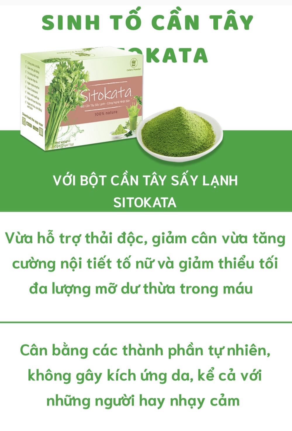 Bột Cần Tây SITOKATA - Giảm Cân - Đẹp Da ( Tặng kèm chai + Cẩm nang giảm cân)