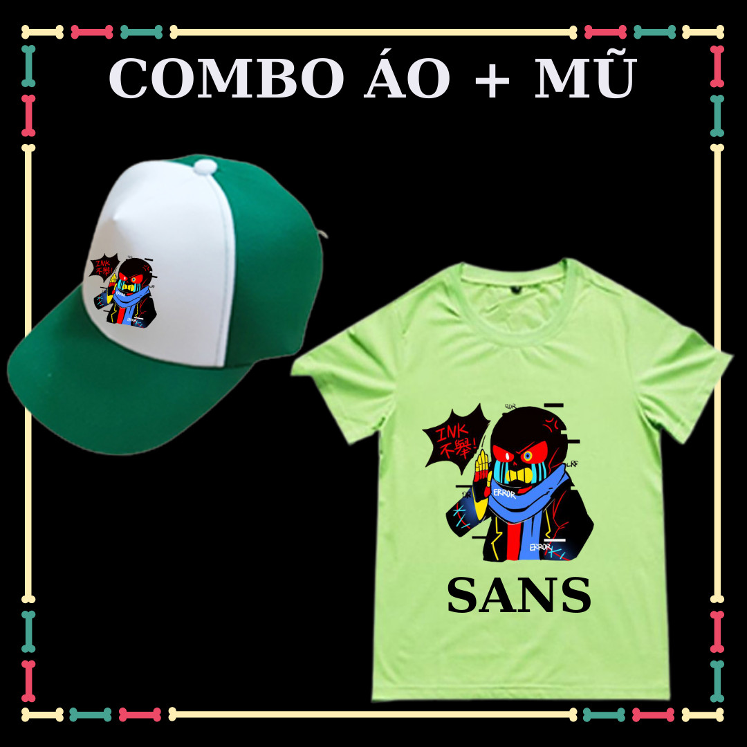 Combo Mũ lưỡi trai + Áo thun trẻ em mẫu Error Sans siêu ngầu phong cách đủ size áo từ 10kg đến 90kg