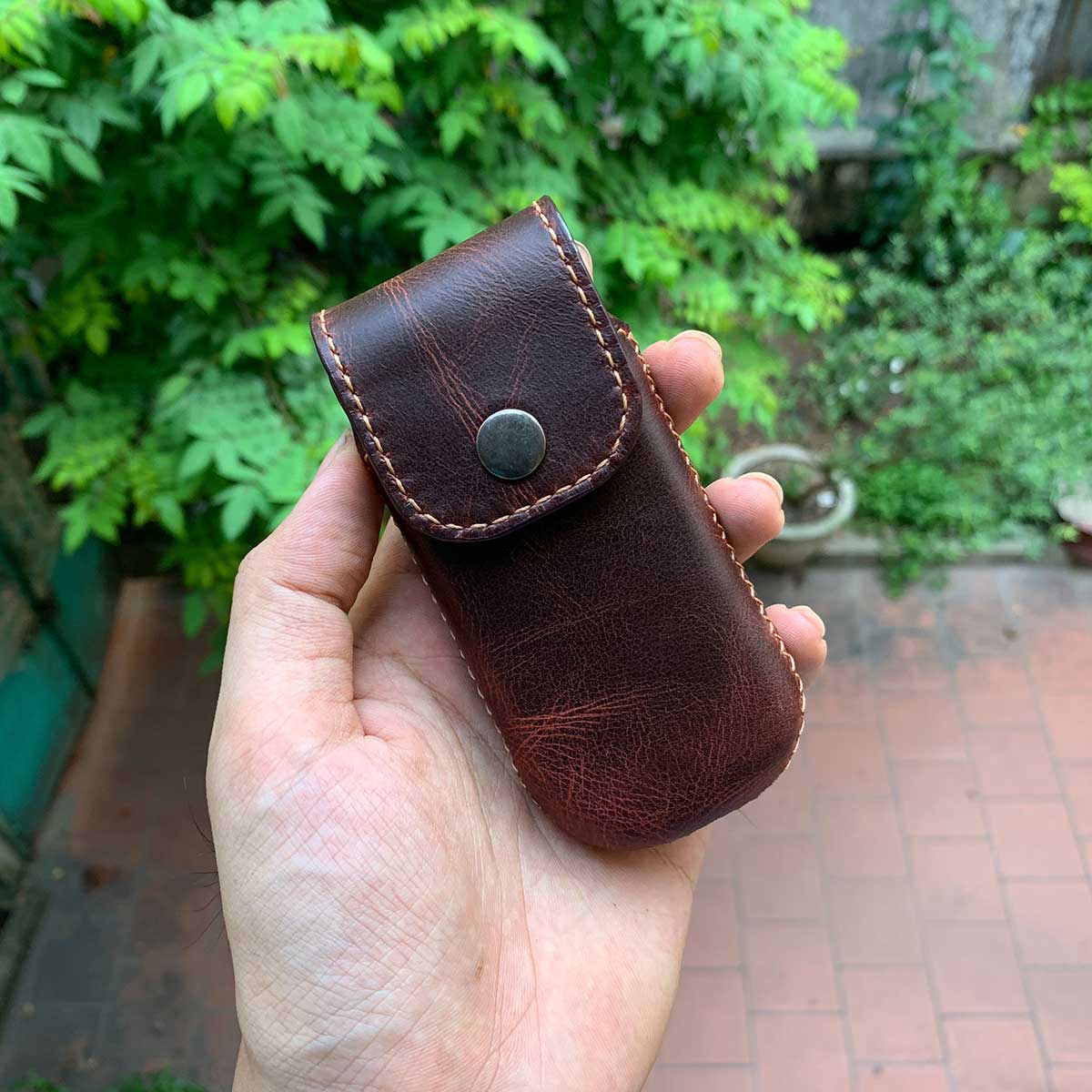 Bao da Nokia 8800 nắp gập màu Nâu - Da thật handmade - Shop da MinoCrafts