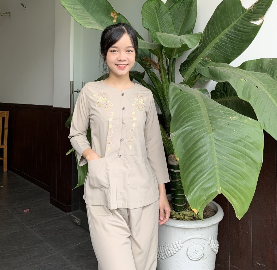 Áo tràng, Quần Áo Phật Tử, Đồ Lam Phật Đi Chùa Nữ, đồ bộ mặc nhà mẫu Blai Kate mã PN60A