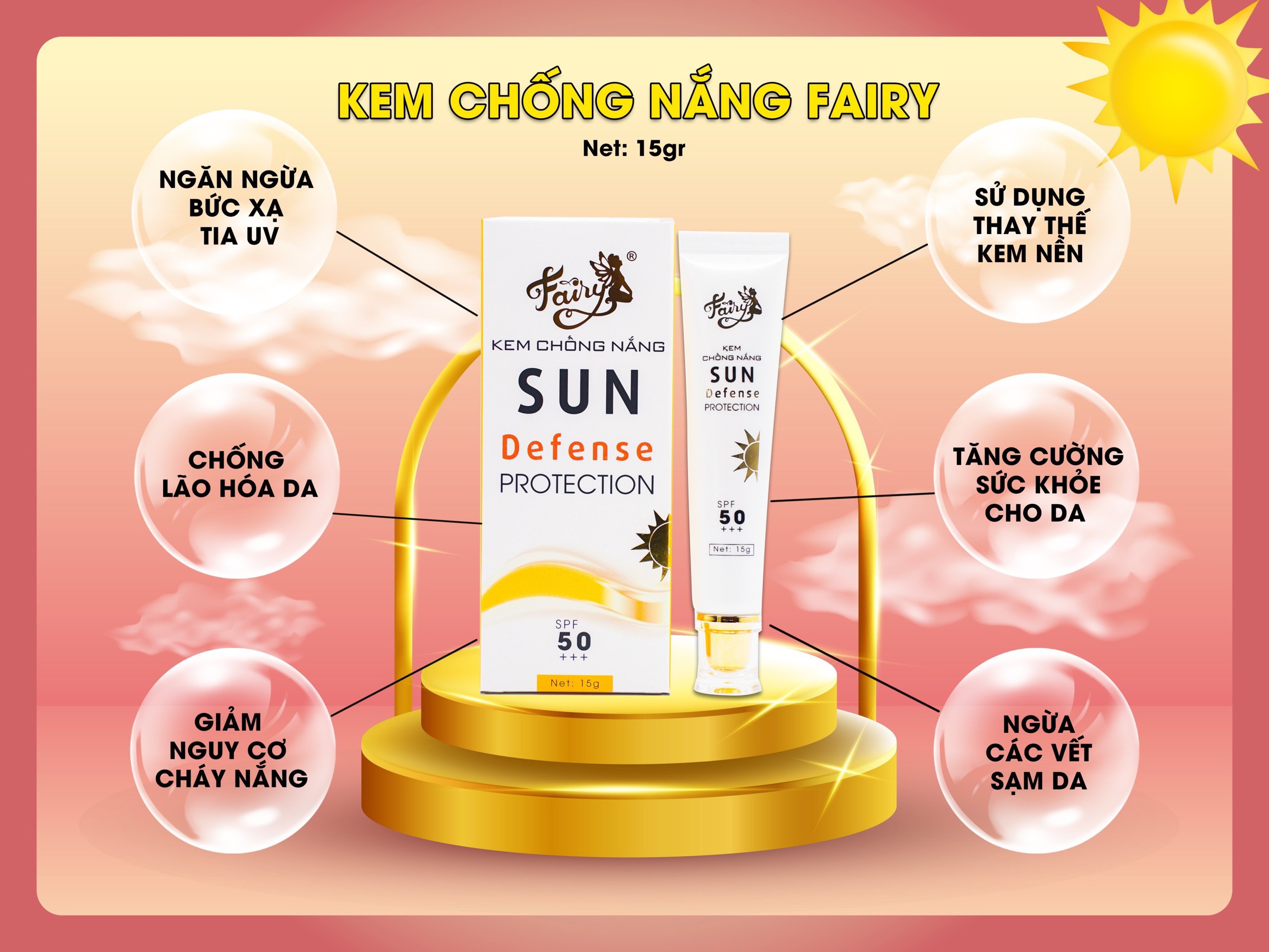 KEM CHỐNG NẮNG FAIRY Size Mini 15Gram có nâng tông nhẹ nhàng