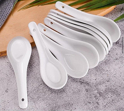 Set 05 thìa sứ trắng- muỗng sứ | thìa sứ có lỗ thìa súp sứ xương cao cấp