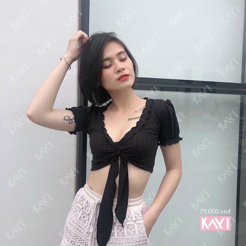 Áo Croptop Viền Bèo Thắc Nơ Ngực A5011