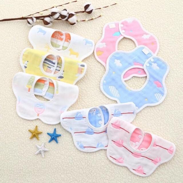 Feeding bibs miles, Pinafore for baby 2 face 6 layer cotton super absorbent