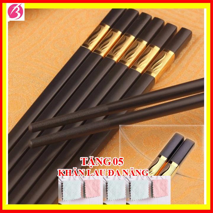 [ Combo 10 Đôi ] Bộ 10 Đôi Đũa Vàng Hàn Quốc, Đũa Ăn Cơm, Đũa Vàng Hàn Quốc, Bộ Đũa Ăn Gia Đình - Sang Trọng - Lịch Sự - Tinh Tếc tặng 5 khăn lau đa năng
