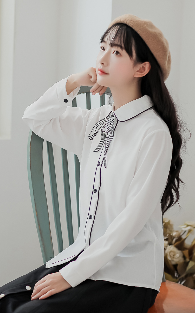 Áo sơ mi viền đen thắt nơ BERI