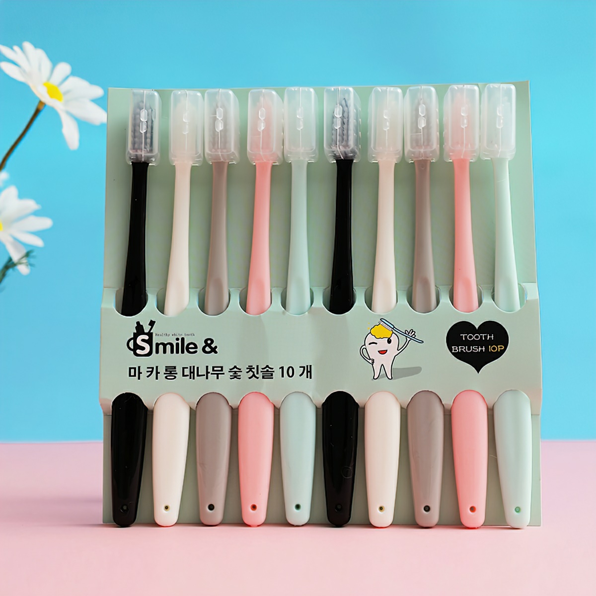 Set of 10 Korean style toothbrushes, Activated bamboo charcoal toothbrush