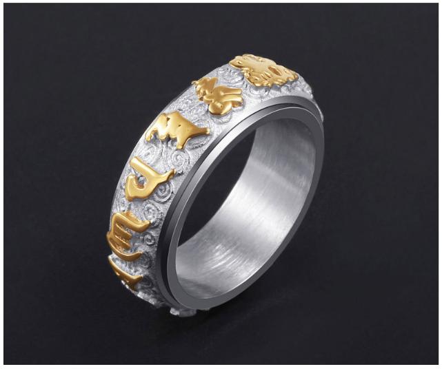 [HCM]Nhẫn xoay titan ko đen OM MANI PADME HUM
