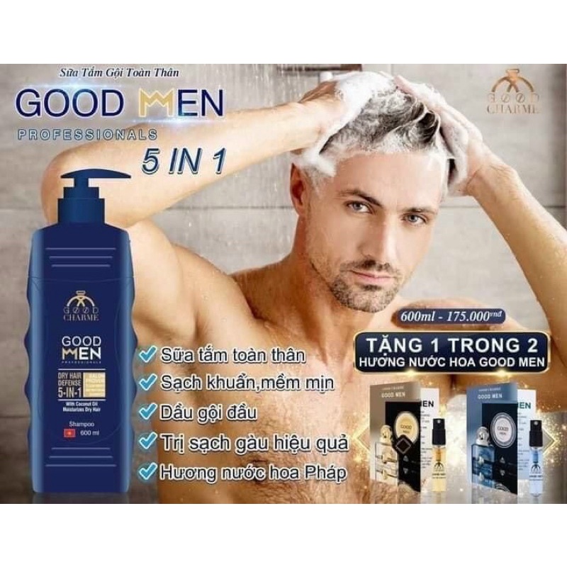[xanh] Sữa Tắm Goodmen xanh 5in1 600ml ( Hết tặng 3ml )