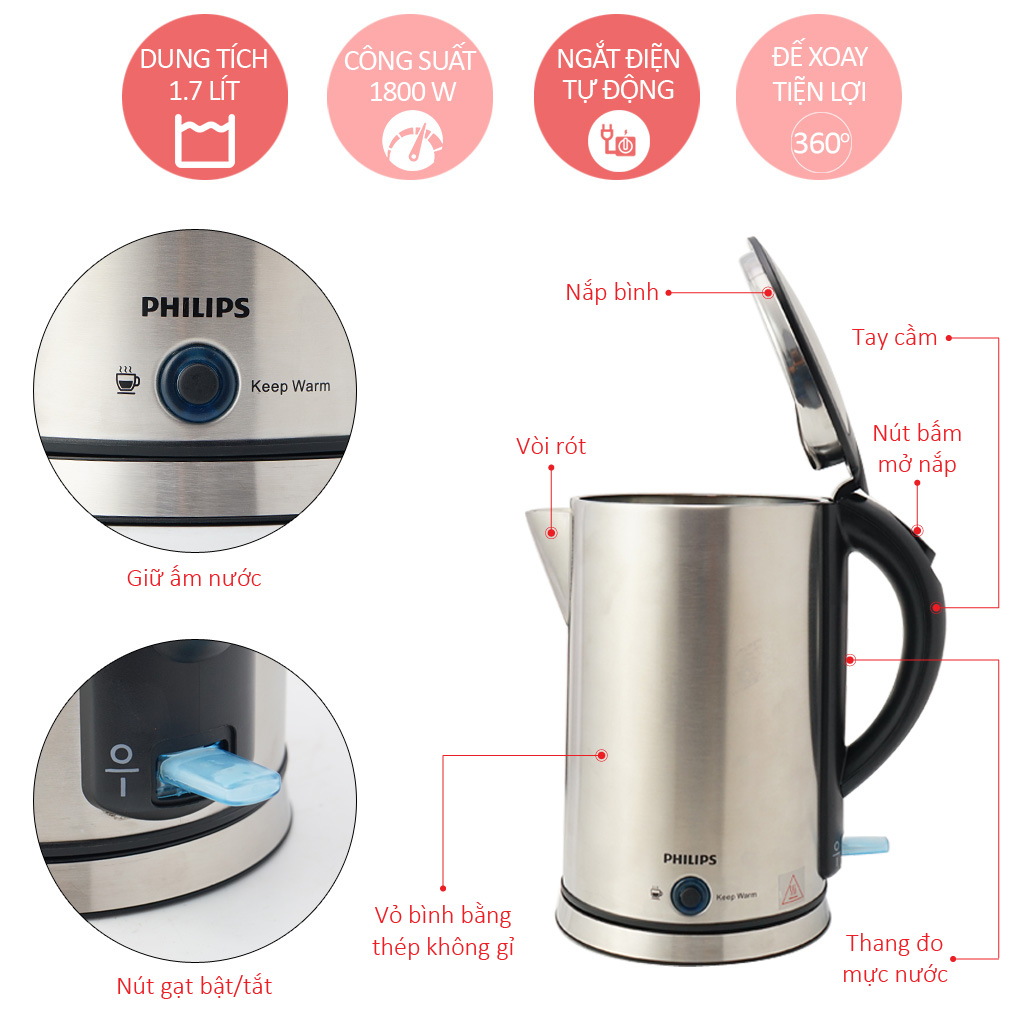 Bình đun siêu tốc Philips HD9316