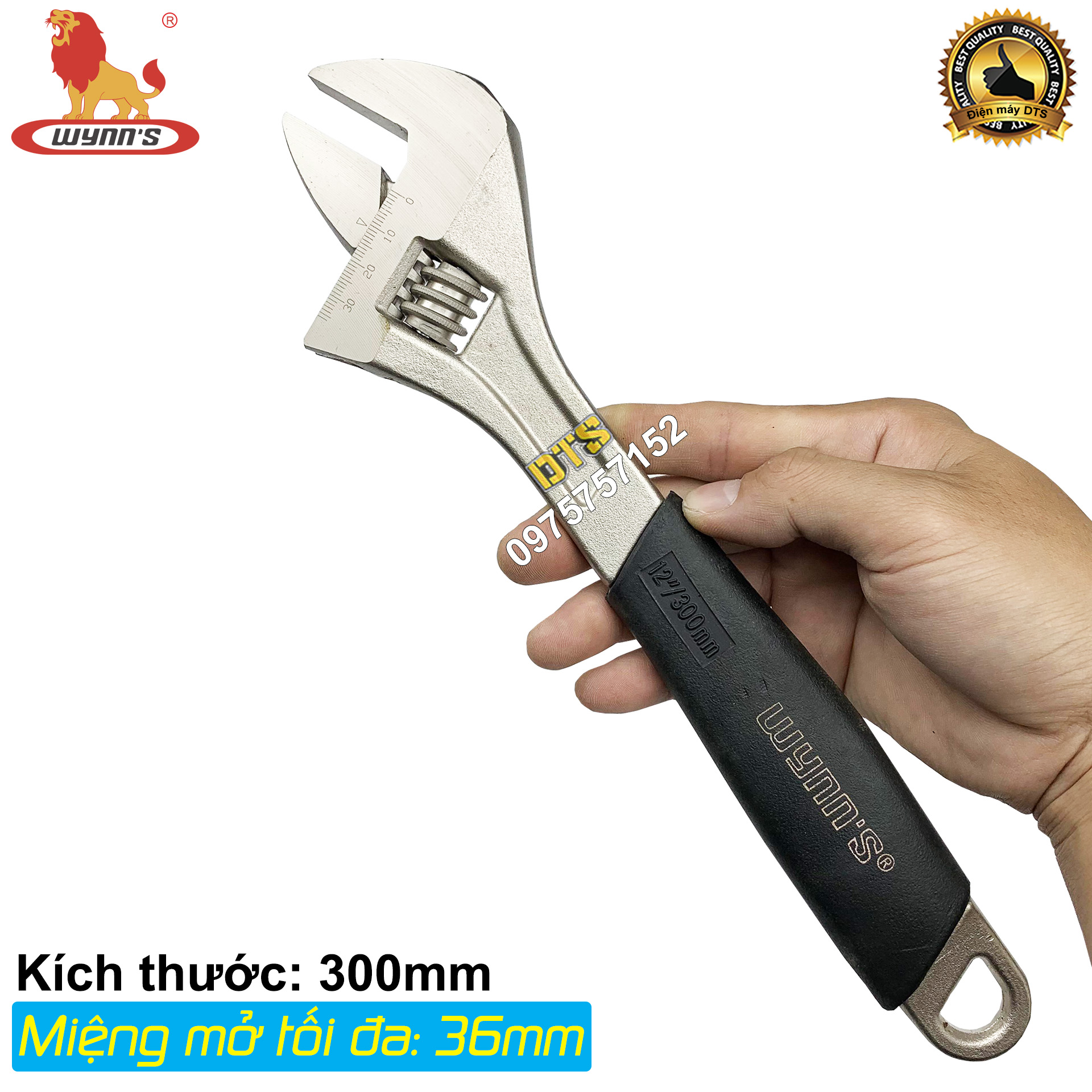 Mỏ lết cán bọc nhựa cứng PVC tăng cường WYNN’S 12 inch/ 300mm, cờ lê điều chỉnh độ mở đa năng, thép Cr-V không gỉ, hàm mở xỷ lý nhiệt siêu cứng
