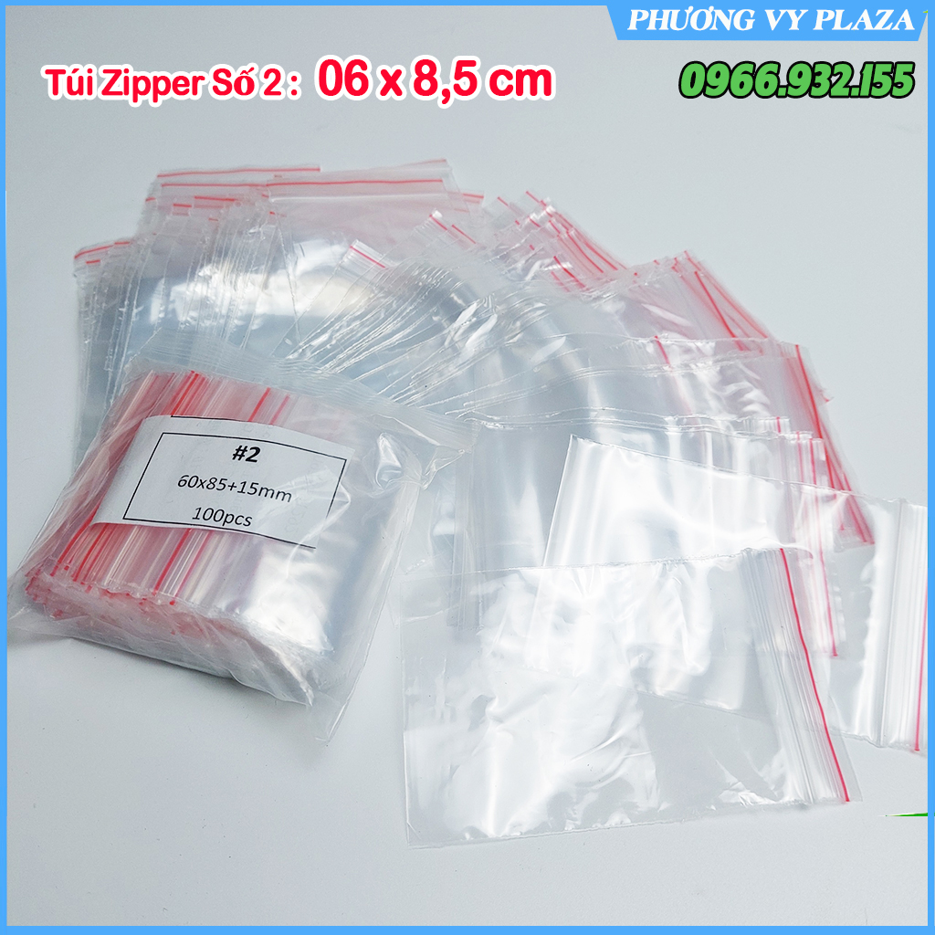 100 Túi Zip Chỉ Đỏ Zipper Bấm Mép - size 6 x 8,5 cm