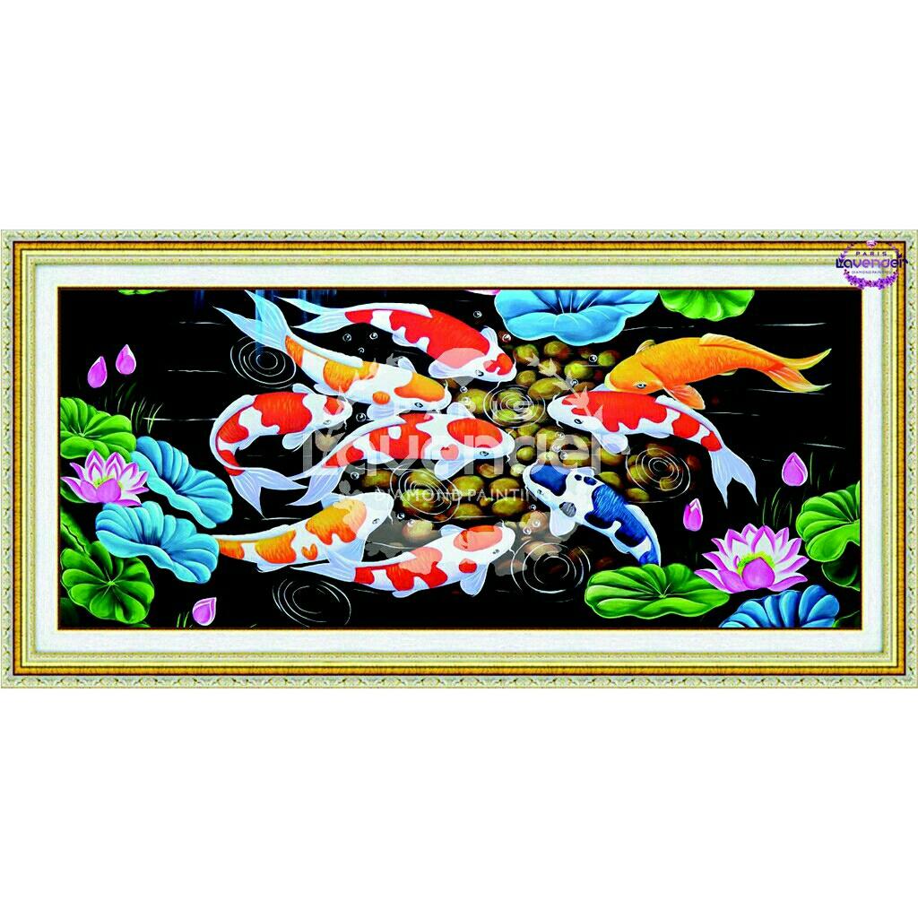 tranh đính đá CỬU NGƯ QUẦN TỤ kích thước :120×65cm.