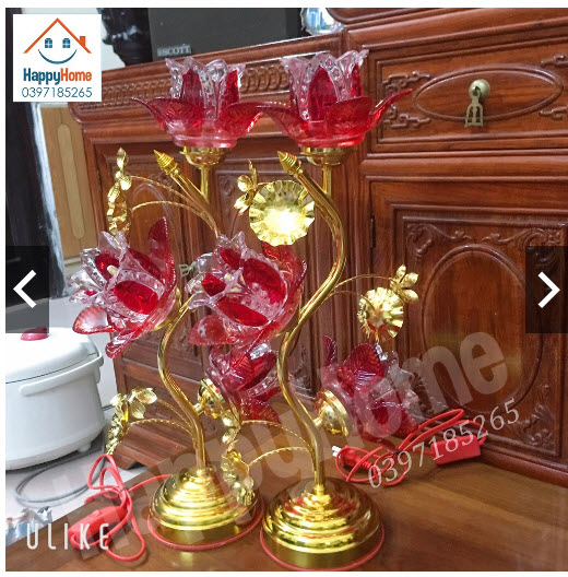 ĐÈN THỜ HOA SEN THUỶ TINH 40cm -50cm ( 1 Đôi)