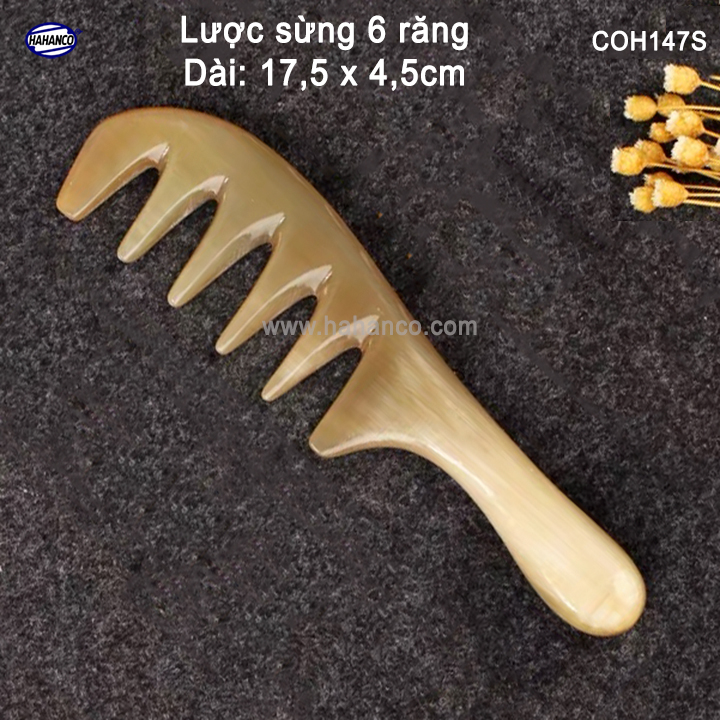 Lược sừng răng thưa thần thánh (Size: XL - 20cm) chải tóc xoăn, rối, xù - Massa đầu giúp lưu thông máu - Hahanco- COH147