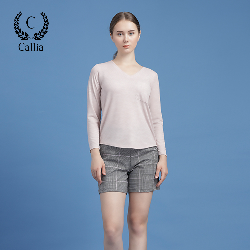Áo thun tay dài nữ Callia cổ V (Hồng)