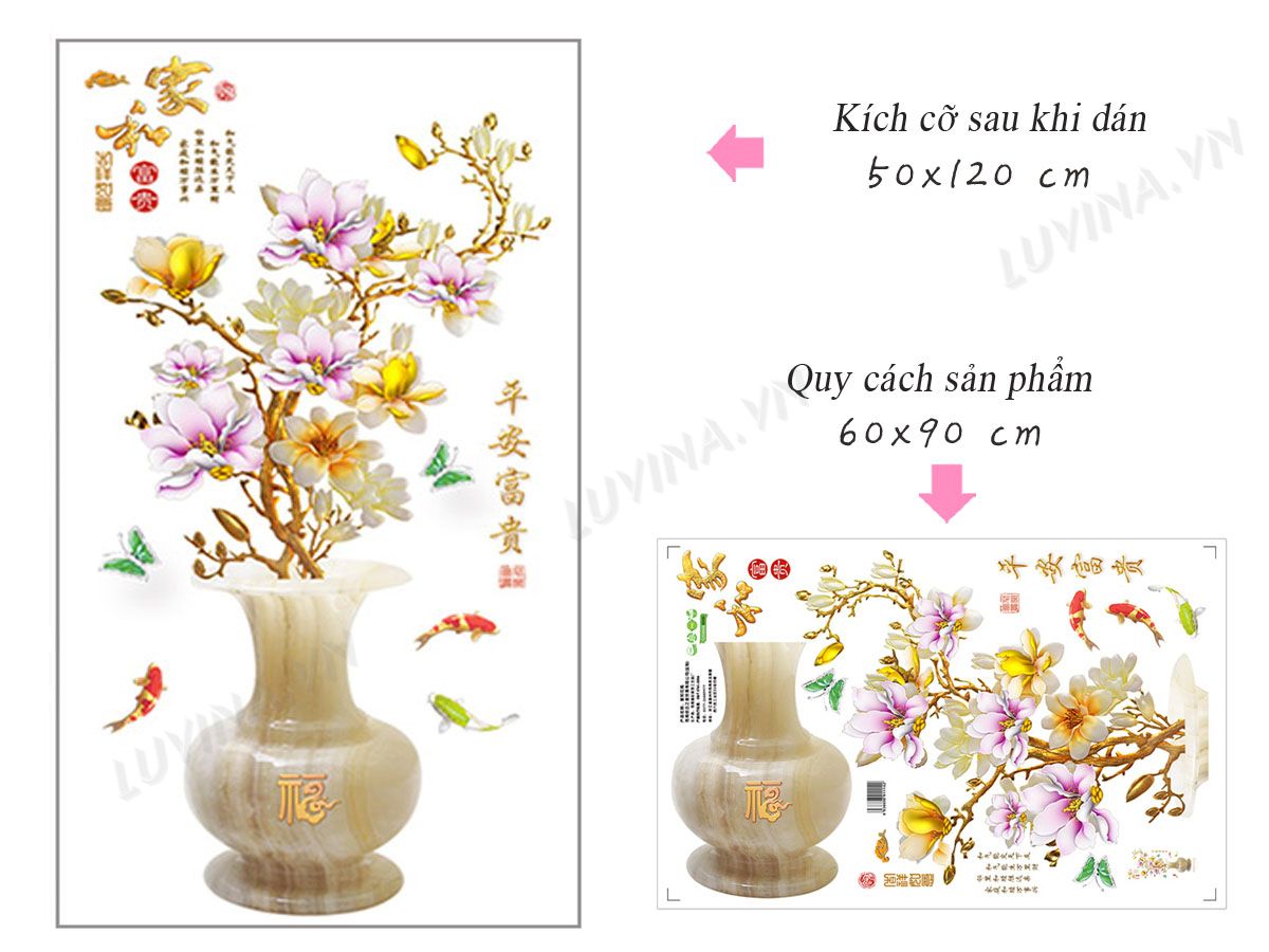 DECAL DÁN TƯỜNG TẾT BÌNH HOA MAI