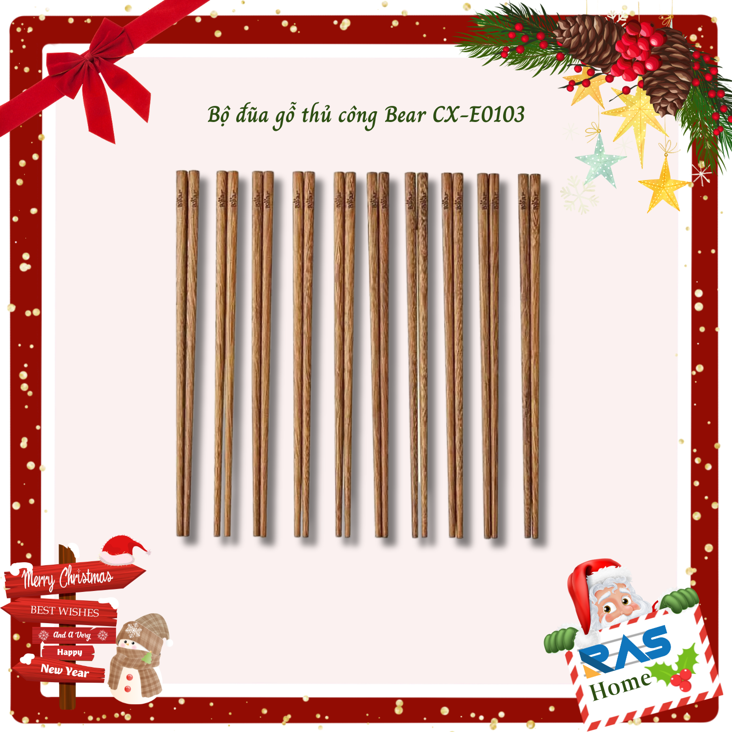 Bộ đũa gỗ thủ công Bear CX-E0103 trọn bộ 10 đôi