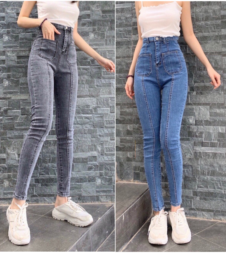 Quần Jean Nữ Lưng Cao 2 Túi Trước 2 sọc giữa túi hot trend chất jean giãn tốt 01-z1