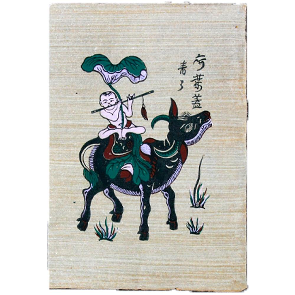 Tranh Đông Hồ chính gốc Bắc Ninh để chơi tết hoặc làm quà biếu ý nghĩa - Tranh Chăn Trâu thổi sáo (37x52cm)