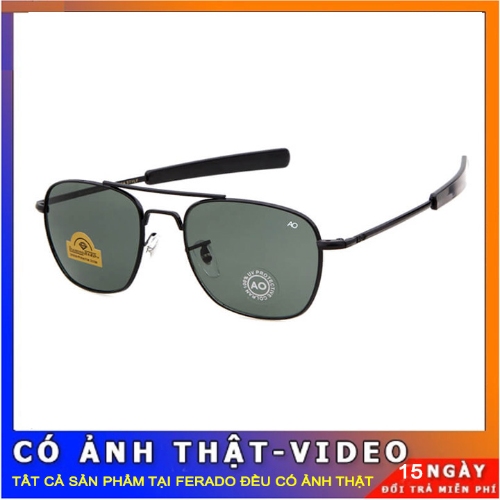 Mắt Kính Quân Đội Mỹ AO Pilot tròng thủy tinh chống UV 400 kèm hộp ví da khăn lau