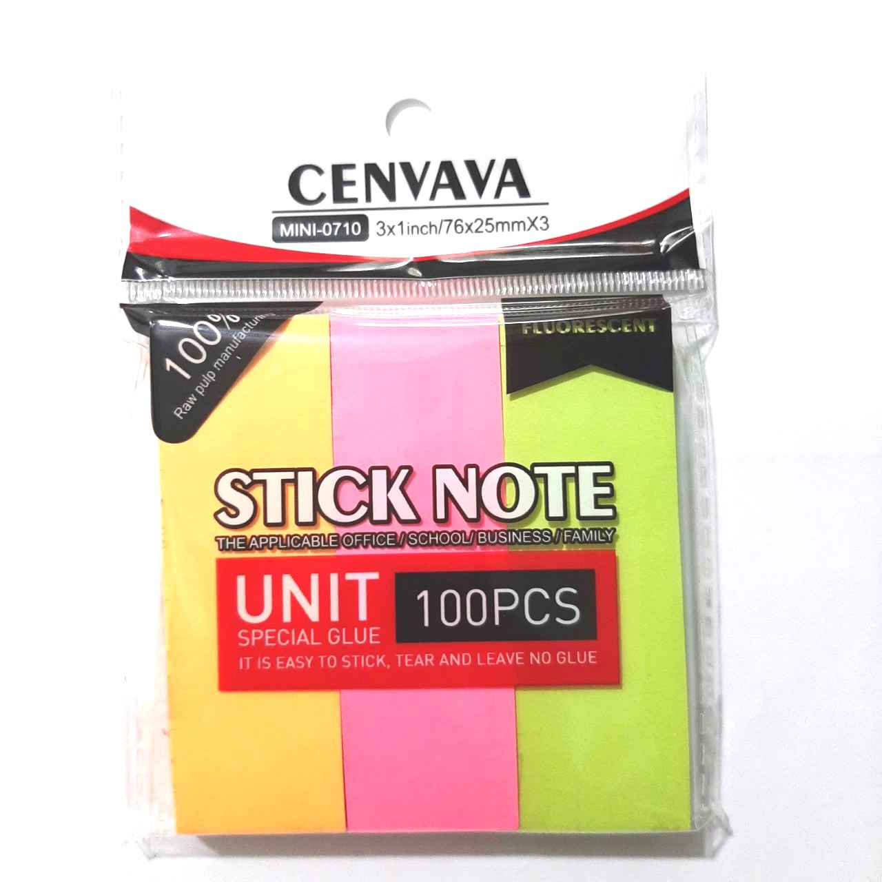 01 Xấp Giấy note/ ghi chú 3x3 Cenvava - Chia dọc màu dạ quang/ neon