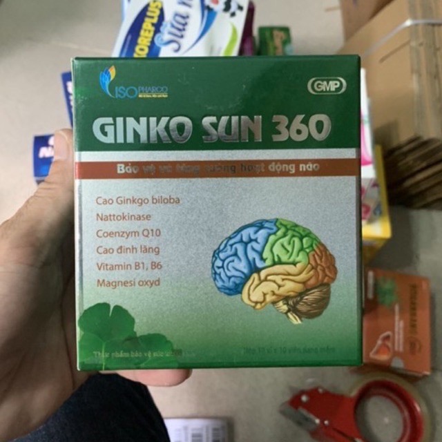 GINKO SUN 360 - Bảo vệ và tăng cường hoạt động não hộp 100 viên cam kết sản phẩm chính hãng