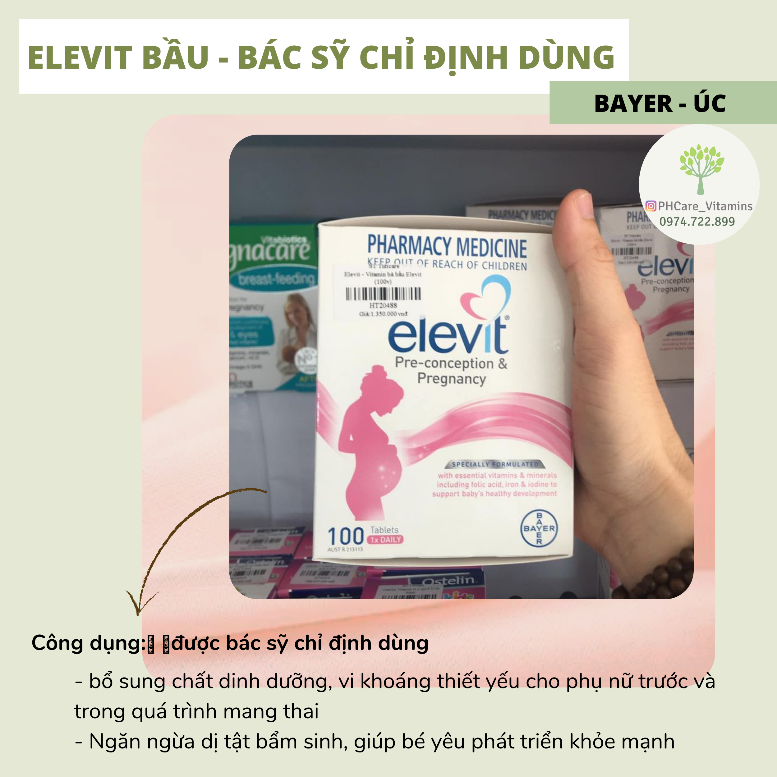 Combo thai kì 4 sản phẩm bà bầu của ÚC: Elevit, Canxi, DHA và Sắt
