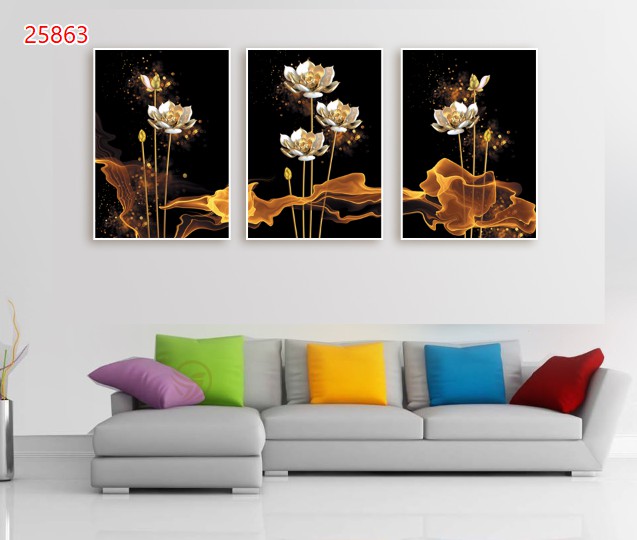 Tranh treo tường Phòng khách Hoa sen/Gỗ MDF Hàn Quốc chống ẩm mốc, mối mọt