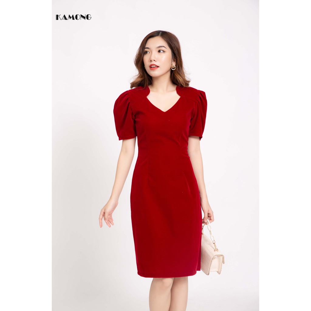 Đầm Cổ Tim Xếp Ly Tay Kamong D135