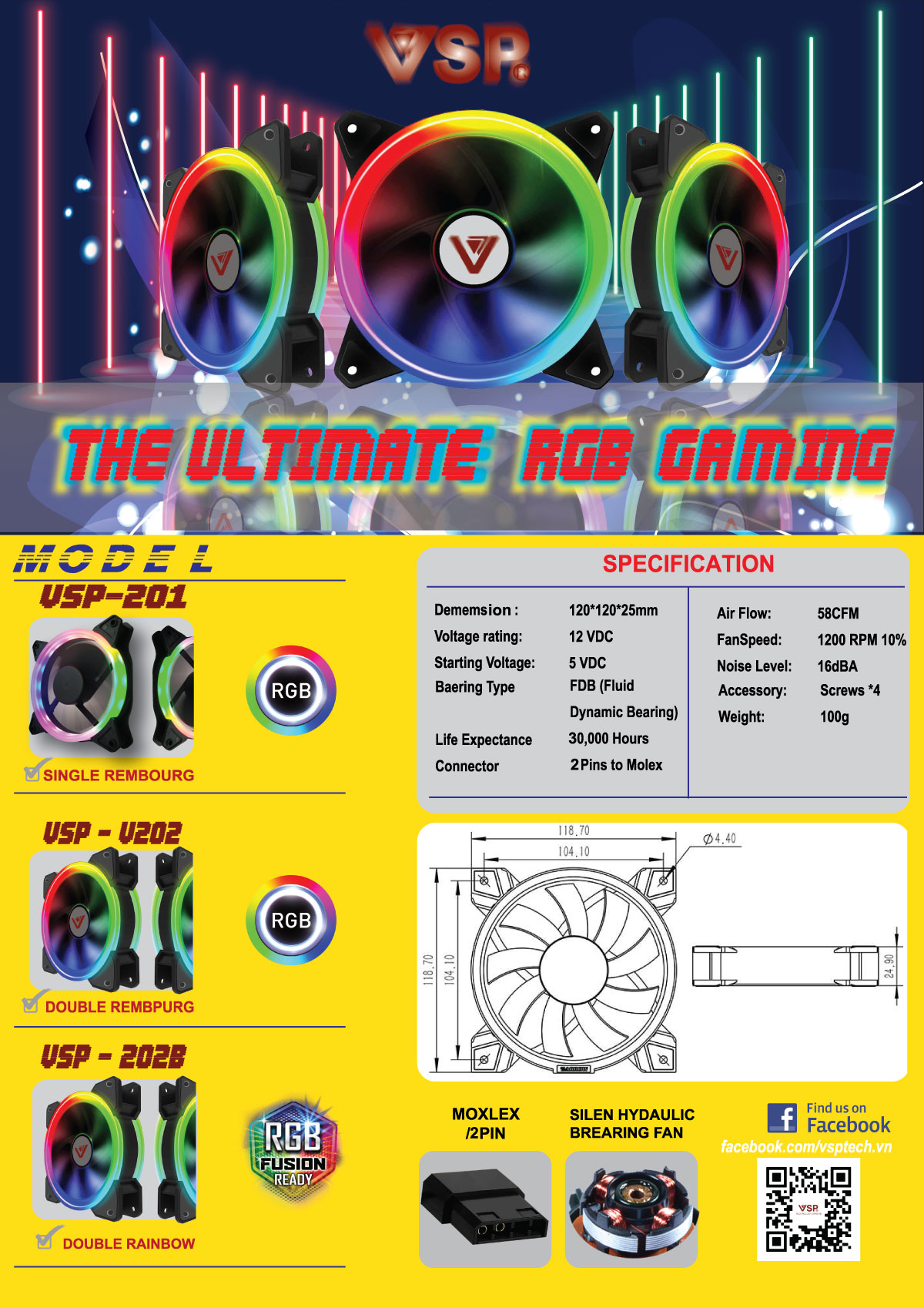 Fan tản nhiệt led 1 mặt VSP V201