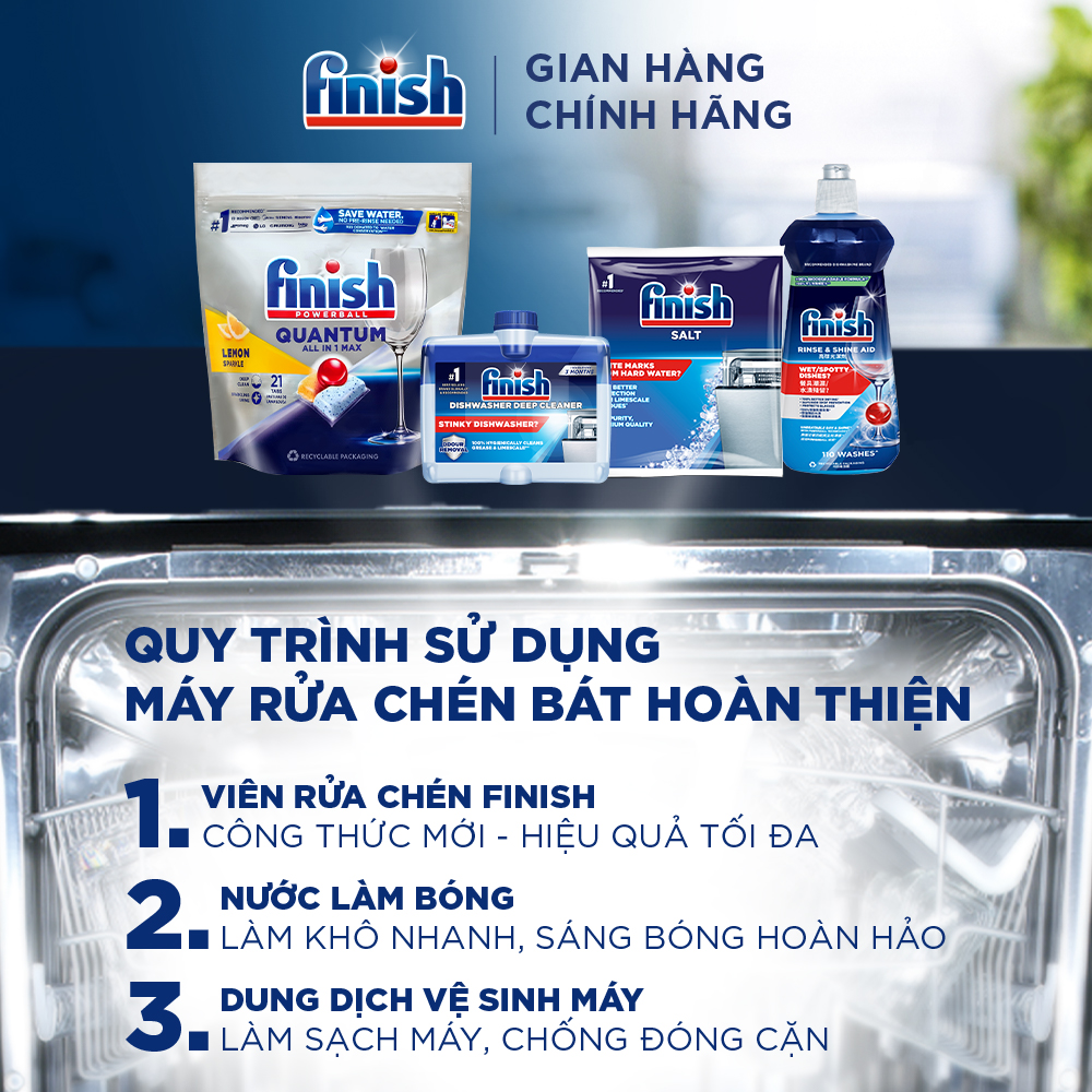 Combo 03 túi Viên Rửa Chén Bát Finish Powerball Quantum 21 viên