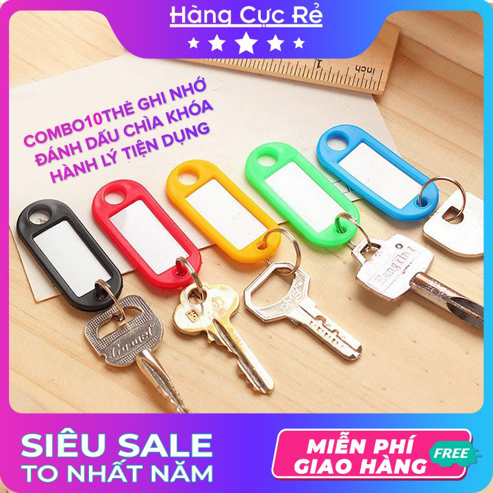 Combo 10 thẻ ghi nhớ, đánh dấu hành lý, có khoen móc chìa khóa - Chất liệu nhựa cao cấp - Màu sắc tươi tắn hiện đại - Shop Hàng Cực Rẻ