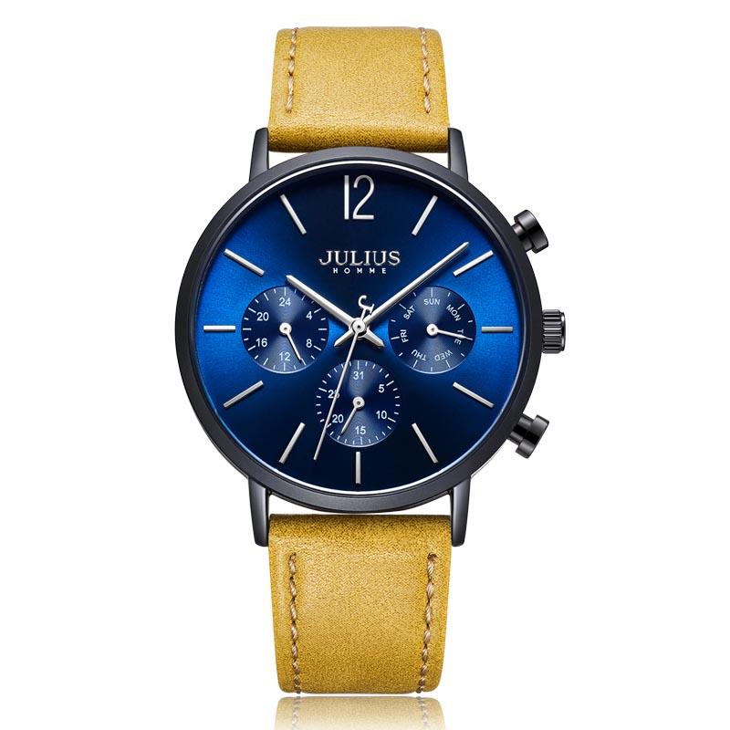 Đồng hồ nam Julius Hàn Quốc JAH-101C dây da (Vàng)