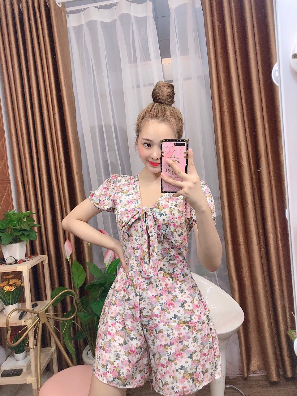 [HCM]Jum đùi hoa cúc họa mi áo tay búp nơ cổ cực đẹp #jumhoacuctaybup