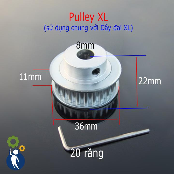 Buly, puly, pulley xl trục 8mm - 20 răng, sử dụng dây đai xl