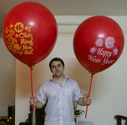 [HCM]Bóng chúc mừng năm mới tết Happy New Year in 2 mặt 60cm