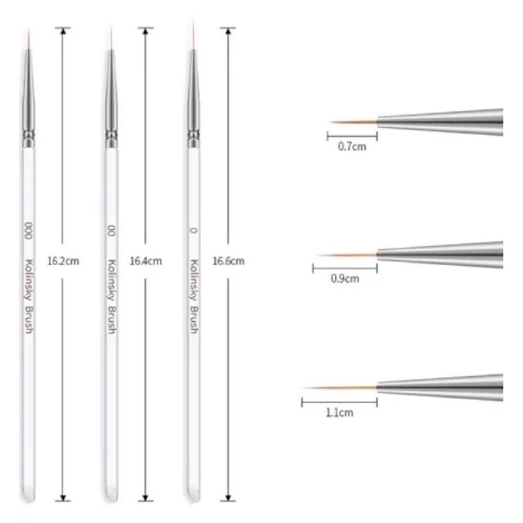 Cọ râu đủ size set 3 cây siêu mảnh vẽ móng