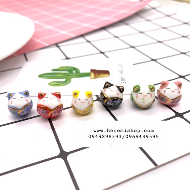 Mèo gốm dùng đan vòng tay may mắn loại đẹp y ảnh