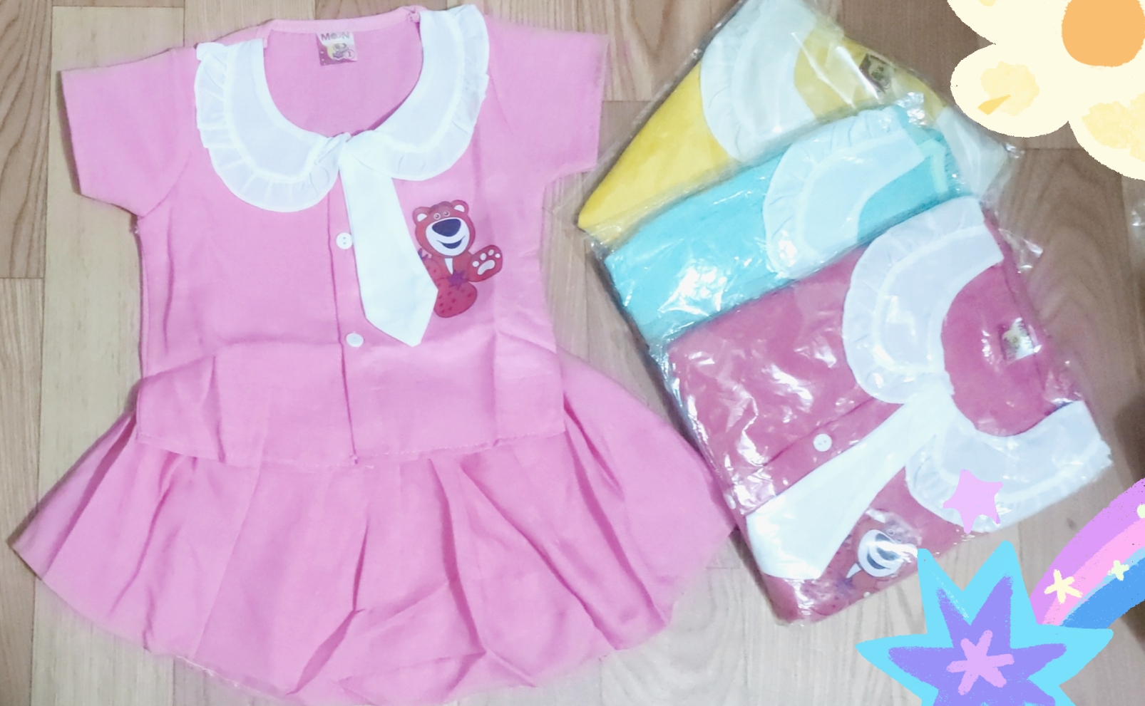 Set Áo Kèm Chân Váy Đũi Vân Bé (giao màu ngẫu nhiên)