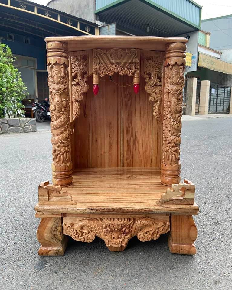 Bàn thờ thần tài gỗ xoan có cột 48 X 68CM ( Hàng đẹp )