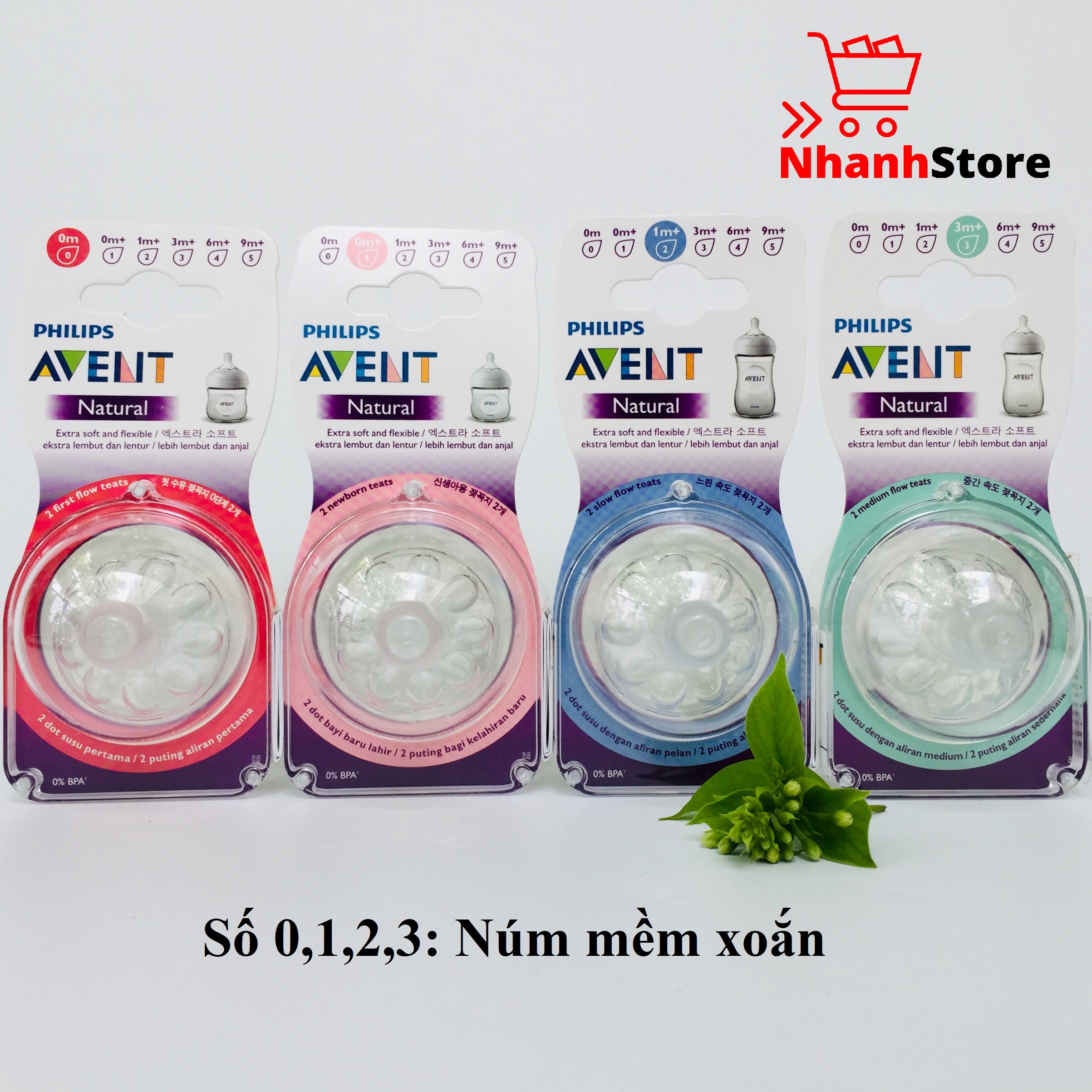 Núm ti bình sữa cổ rộng Avent Natural [Đủ số] [Cam kết chính hãng]