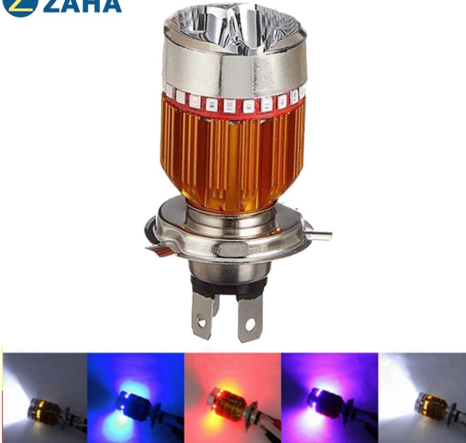 Đen pha H4 4 tim led viền 7 màu