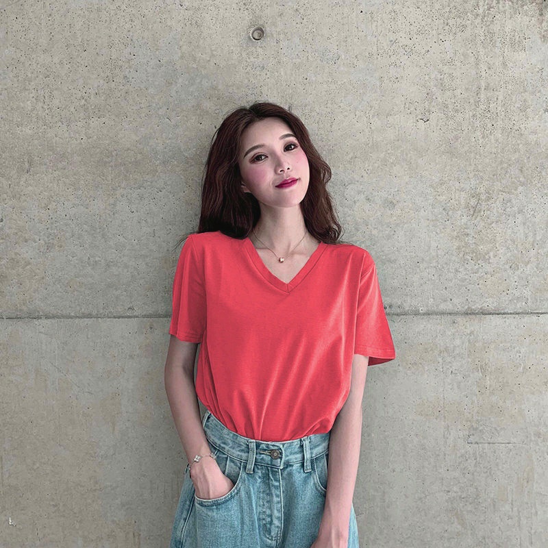 Áo thun xược cổ tim V nữ ANHSTORE chất thun xược giấy cotton thời trang