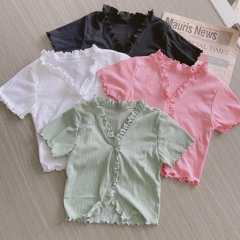 ÁO CROPTOP BÈO BA NÚT THUN GÂN TNC999