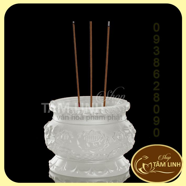 Ảnh Thật Lư Hương - Bát Nhang Hoa Sen Lưu Ly Trắng Hàng Đẹp.