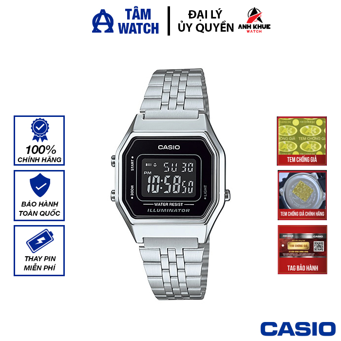 Đồng hồ nữ dây kim loại casio standard chính hãng anh khuê la680wa-1bdf