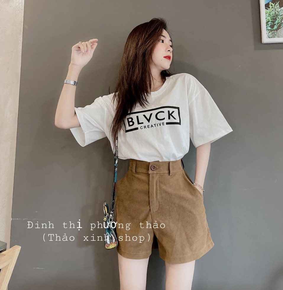 Set quần kaki áo phông form thụng , quần short kaki mix áo phông trắng dáng mới